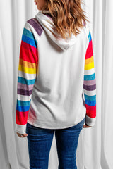 Stripes Long Sleeve Patchwork Ladies Hoodie
