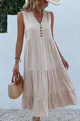 Solid Color V Neck Sleeveless Casual Dress