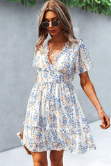 Printed Flutter Sleeve V-Neck Dress