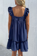 Frill Trim Solid Smock Dress