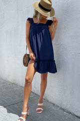 Frill Trim Solid Smock Dress