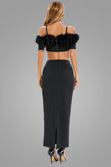 Cutout Feather Trim Spaghetti Strap Dress