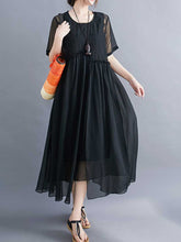 Embroidered Silk Round-Neck A-Line Dress