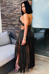 Crochet Bralette + Tassel Maxi Skirt Set