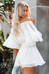 Flounced Sleeve Off Shoulder Romper