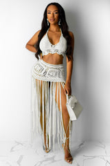 Crochet Bralette + Tassel Maxi Skirt Set