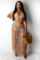 Crochet Bralette + Tassel Maxi Skirt Set