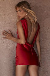 Scarlet Satin Cowl Back Mini Dress
