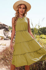 Keyhole Back Ruffle Hem Dress