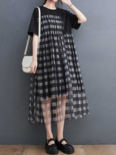Plaid Round Neck Short Sleeves Smock Dress