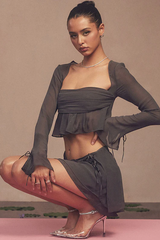 Ruffle Trim Crop Chiffon Matching Set