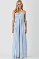 Olivia Misty Blue Halter Maxi Dress