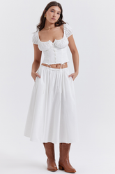Cora White Gathered Top + Skirt Set