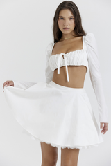 Shira White Cropped Top + Skirt Set