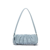 Dynamic Ruched Faux Leather Solid Color Crossbody Shoulder Bag - Blue