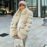 Exaggerated Long Sleeve Spread Collar Bubble Cropped Faux Fur Coat - Beige