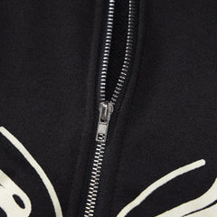 Punk Style Butterfly Print Drop Shoulder Long Sleeve Oversized Hoodie - Black