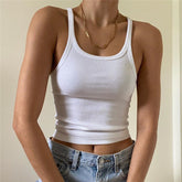 Scoop Neck Rib Knit Crop Tank Top - White