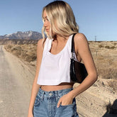 Solid Color Round Neck Crop Tank Top - White