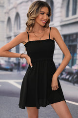 Solid Color Smocked Ruffled Mini Dress