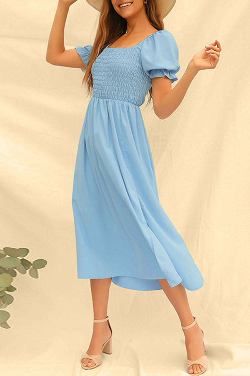 Fashion Casual Solid Slit Square Collar Princess Dresses