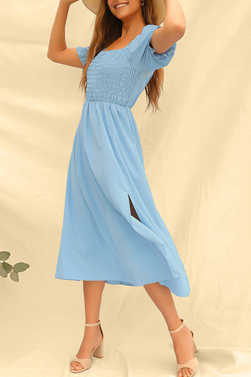 Fashion Casual Solid Slit Square Collar Princess Dresses