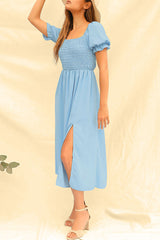 Fashion Casual Solid Slit Square Collar Princess Dresses