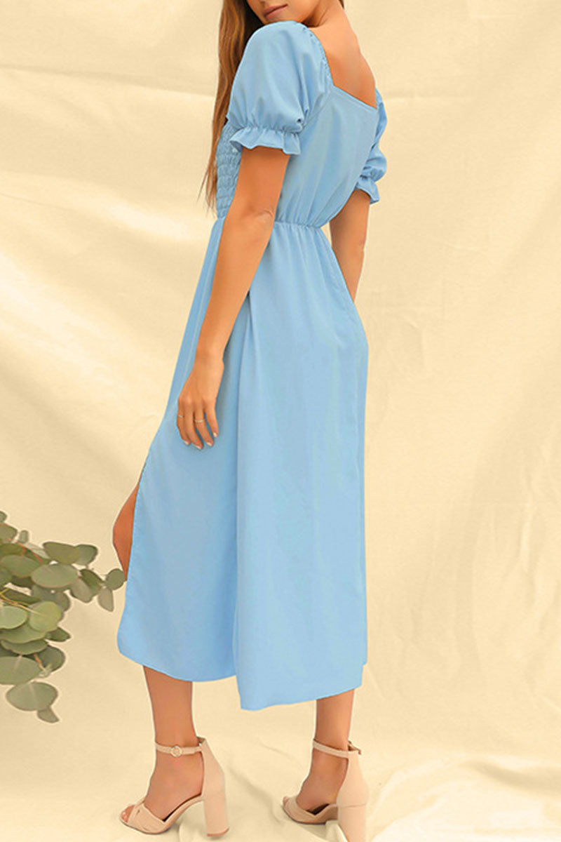Fashion Casual Solid Slit Square Collar Princess Dresses