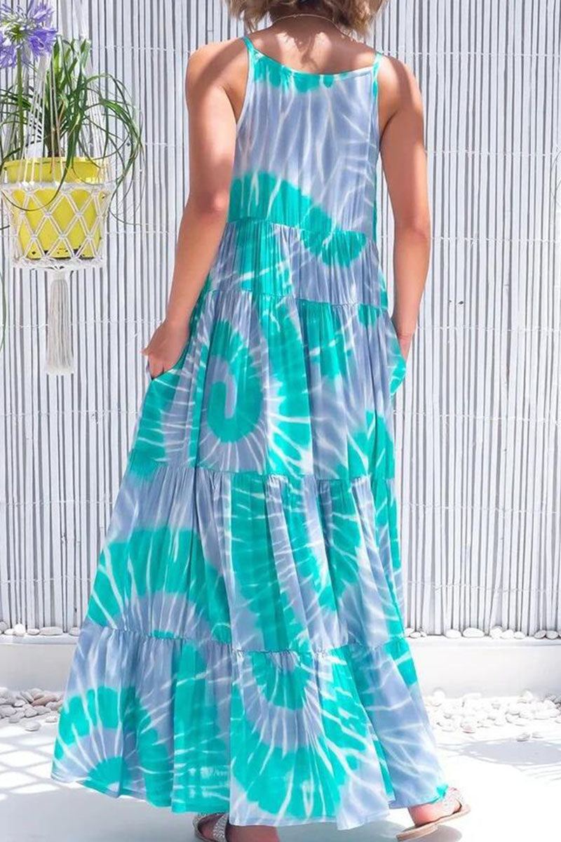 Fashion Casual Print Split Joint O Neck A Line Dresses