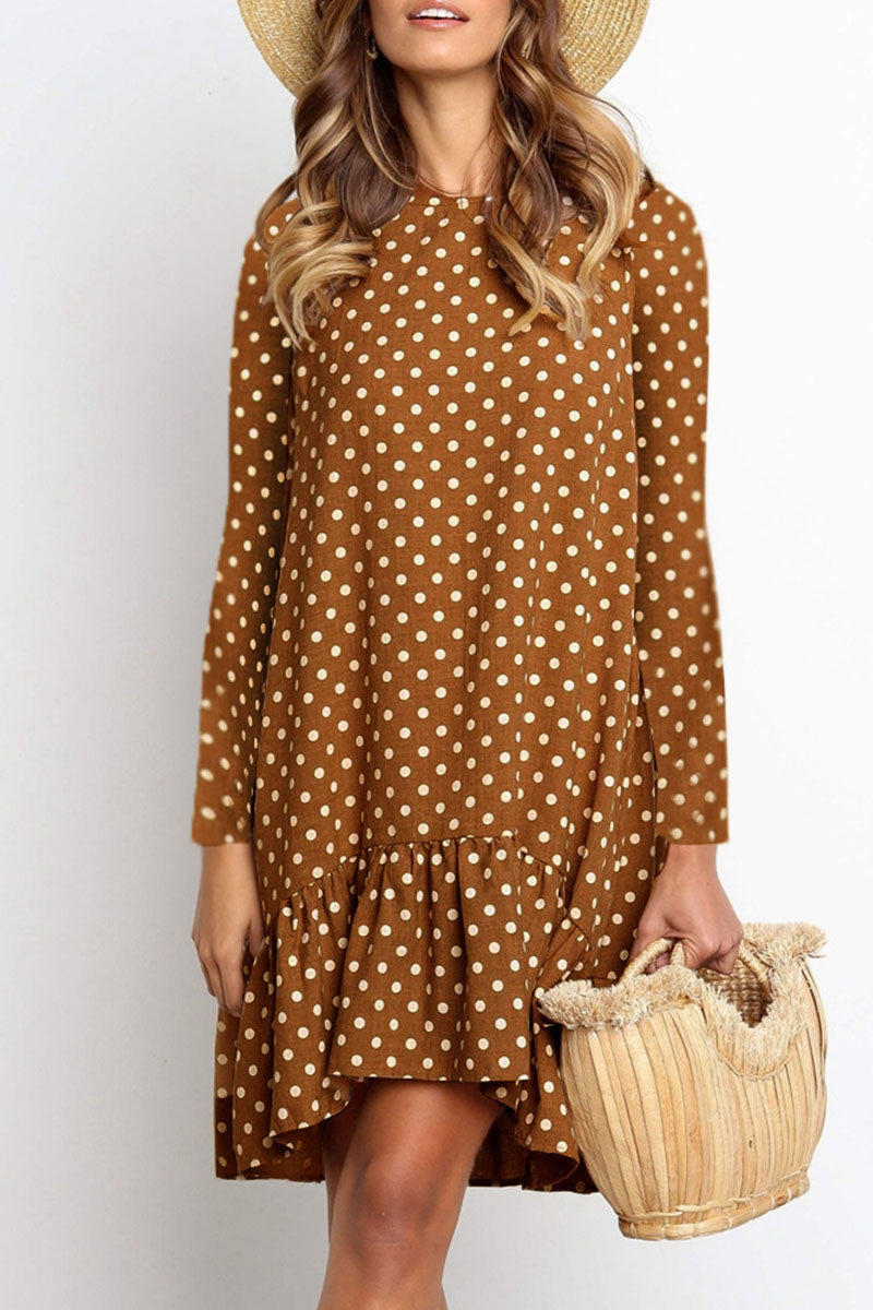 Fashion Sweet Polka Dot Split Joint O Neck Irregular Dresses