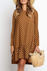 Fashion Sweet Polka Dot Split Joint O Neck Irregular Dresses