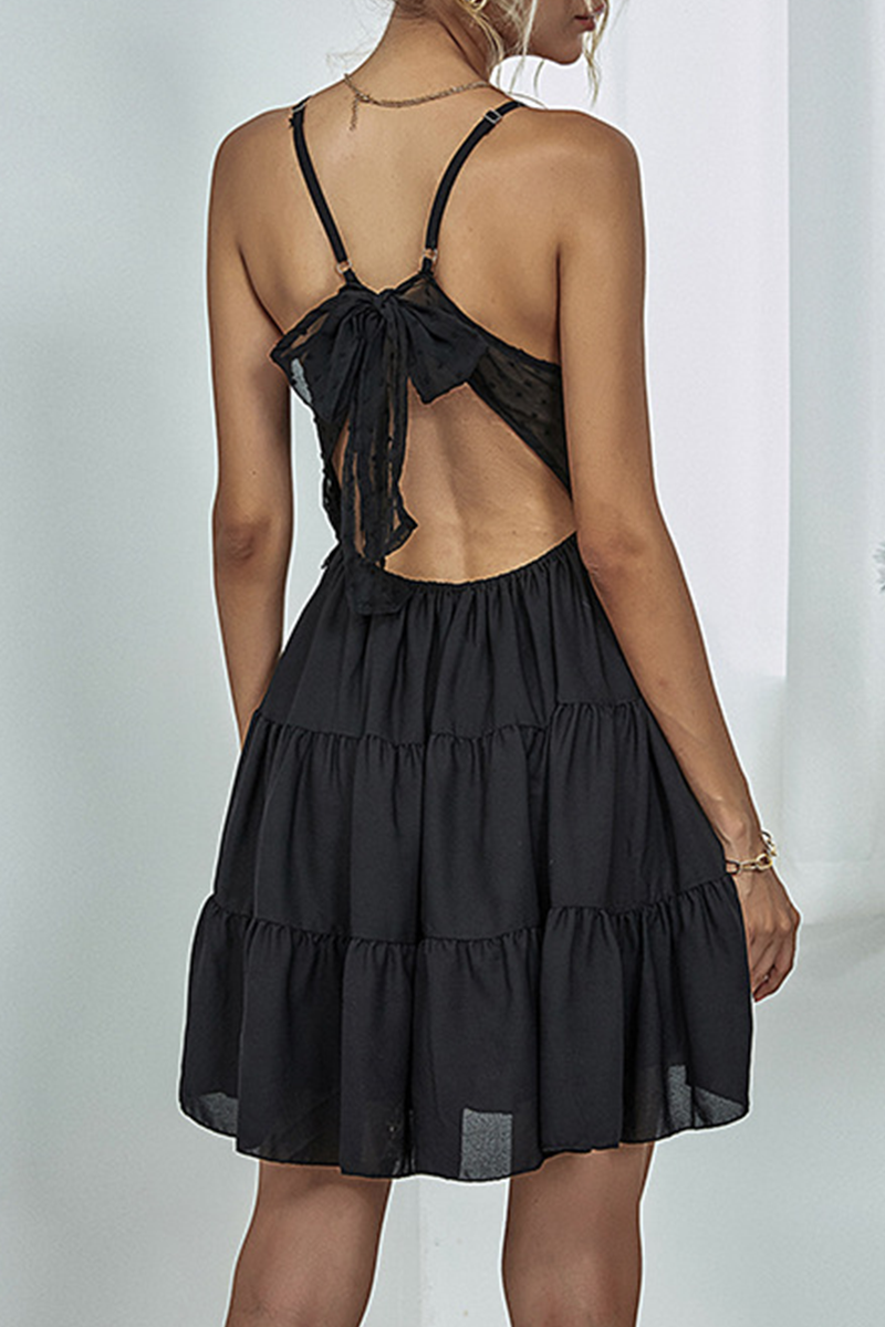 Fashion Elegant Print Backless With Bow V Neck A Line Dresses