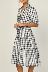 Fashion Casual Plaid Split Joint Turndown Collar A Line Dresses