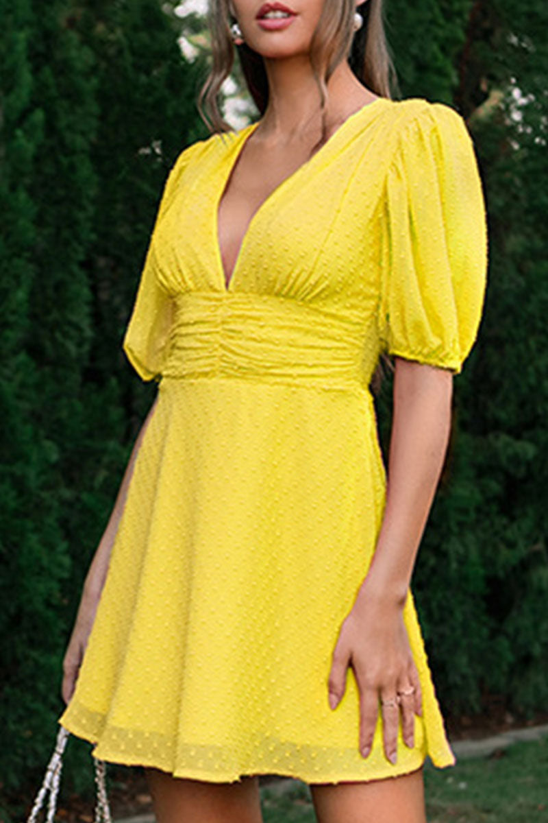 Fashion Casual Solid Patchwork V Neck A Line Dresses