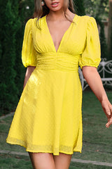 Fashion Casual Solid Patchwork V Neck A Line Dresses