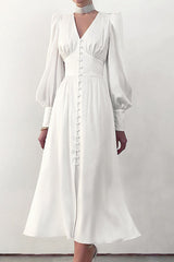 Fashion Street Solid Split Joint V Neck A Line Dresses
