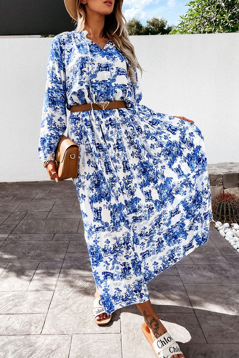 Fashion Elegant Print Patchwork V Neck A Line Dresses