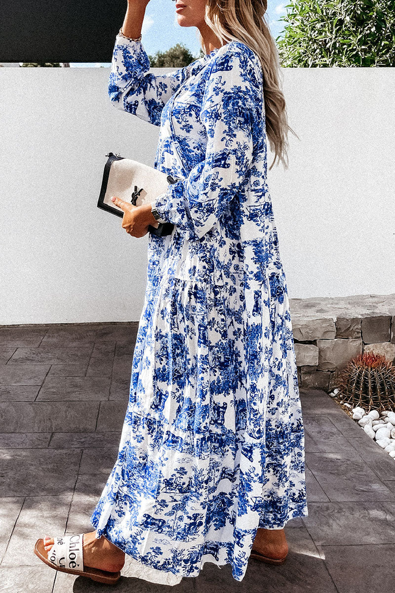 Fashion Elegant Print Patchwork V Neck A Line Dresses