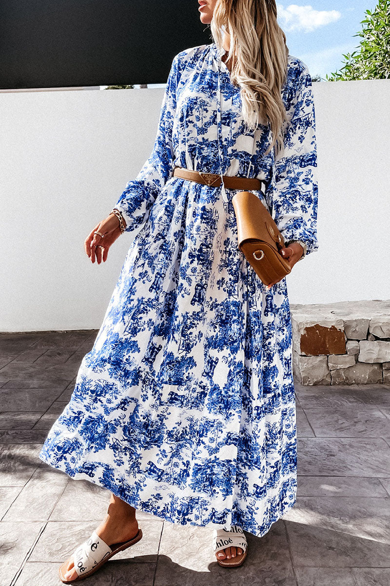 Fashion Elegant Print Patchwork V Neck A Line Dresses