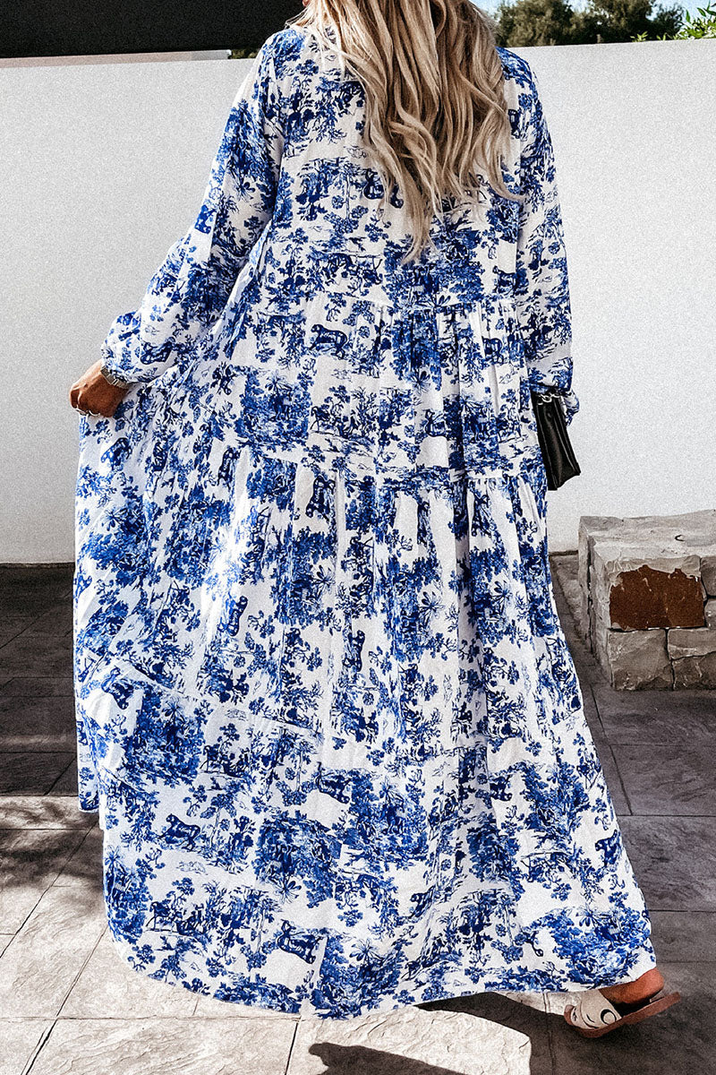 Fashion Elegant Print Patchwork V Neck A Line Dresses