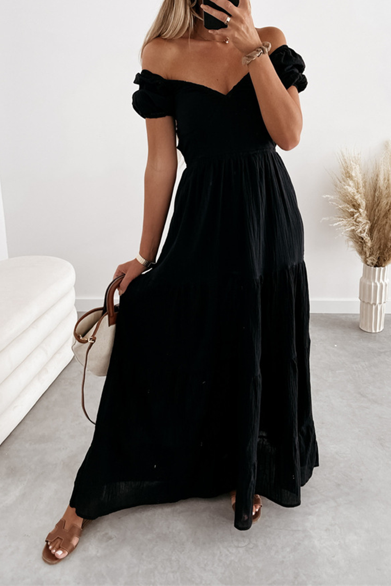 Casual Solid Frenulum Backless Strapless Cake Skirt Dresses(3 colors)