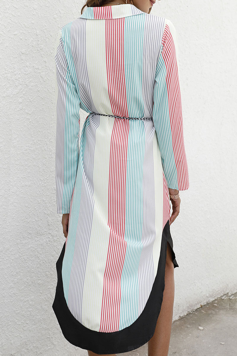 Fashion Street Print Turndown Collar Irregular Dresses(3 Colors)