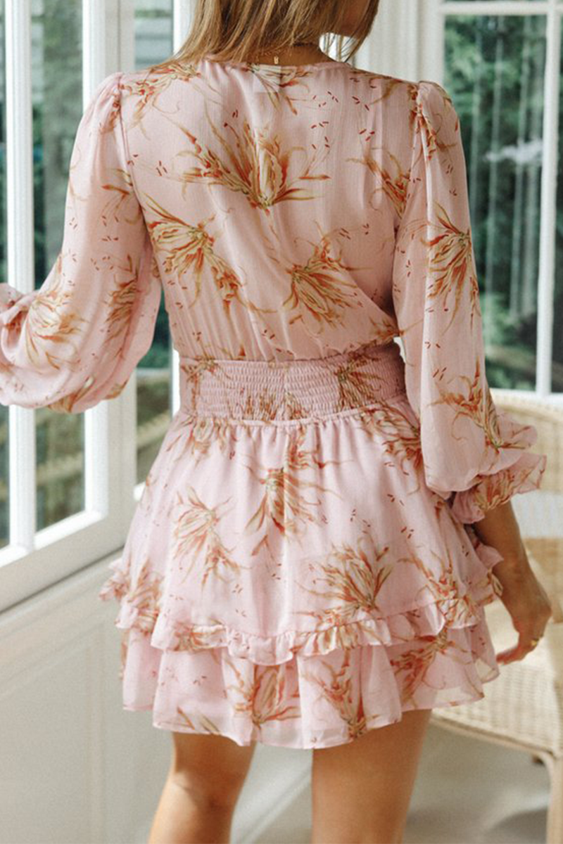 Elegant Floral Flounce Strap Design V Neck A Line Dresses