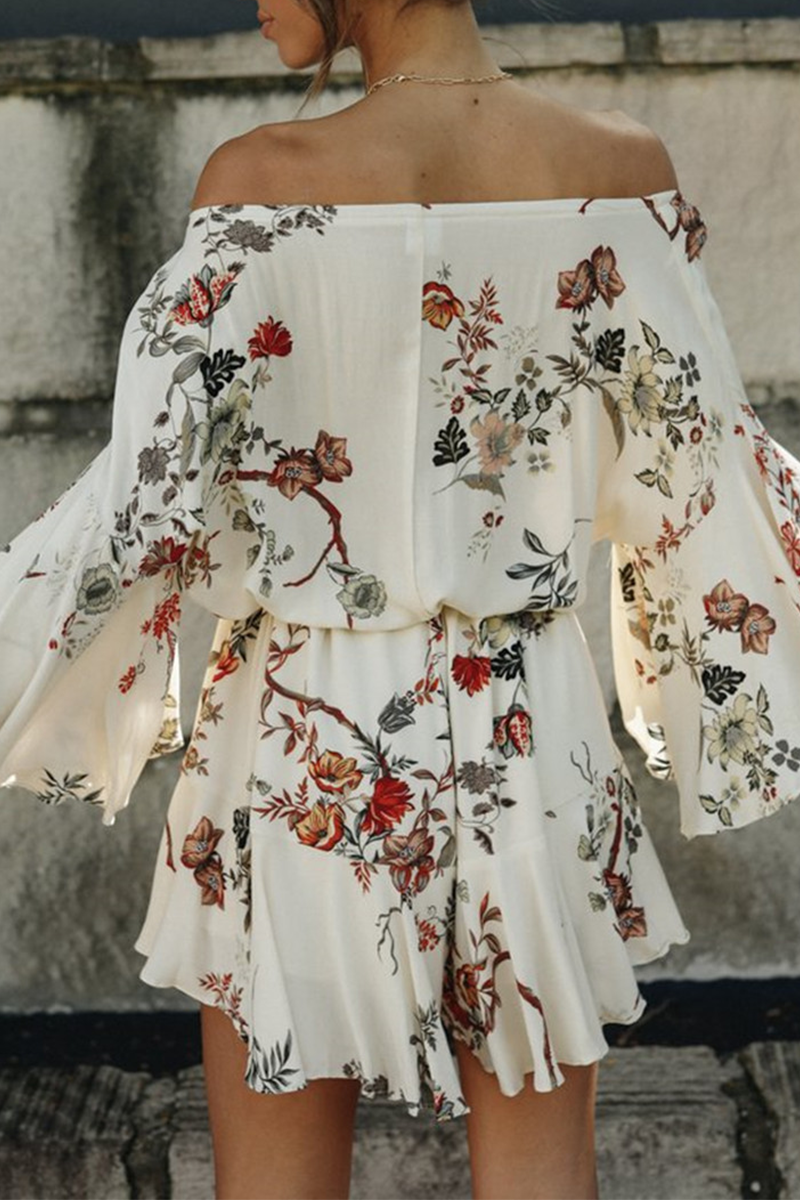 Fashion Casual Floral Split Joint Frenulum Off the Shoulder A Line Dresses