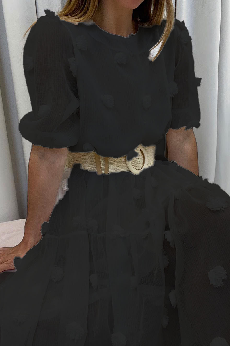 Casual Solid Patchwork O Neck Cake Skirt Dresses