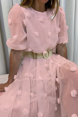 Casual Solid Patchwork O Neck Cake Skirt Dresses