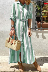 Street Striped Patchwork Turndown Collar Shirt Dress Dresses