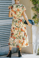 Casual Print Patchwork V Neck Cake Skirt Dresses