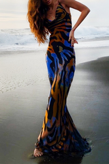 Sexy Print Patchwork Spaghetti Strap Pencil Skirt Dresses