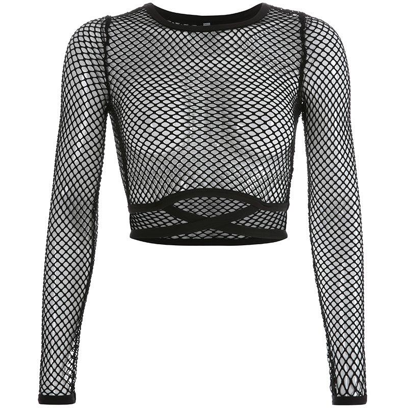 Hollow straps mesh T-shirt